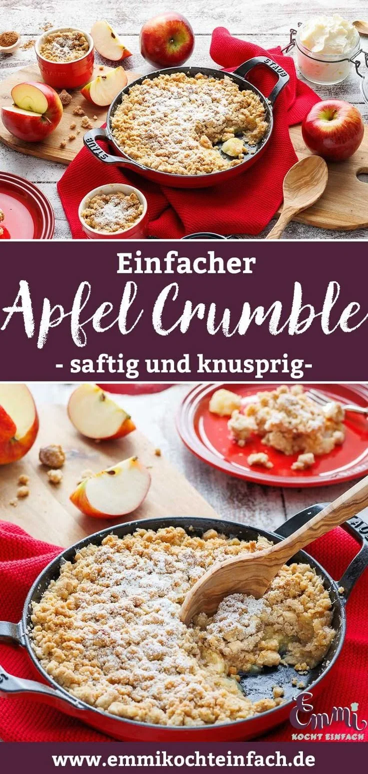 Leckeres Apfel Crumble Dessert mit frischen Äpfeln und knusprigem Topping