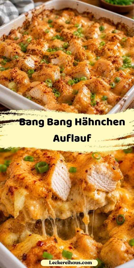 Bang Bang Hähnchen Auflauf mit frischen Zutaten und würziger Soße