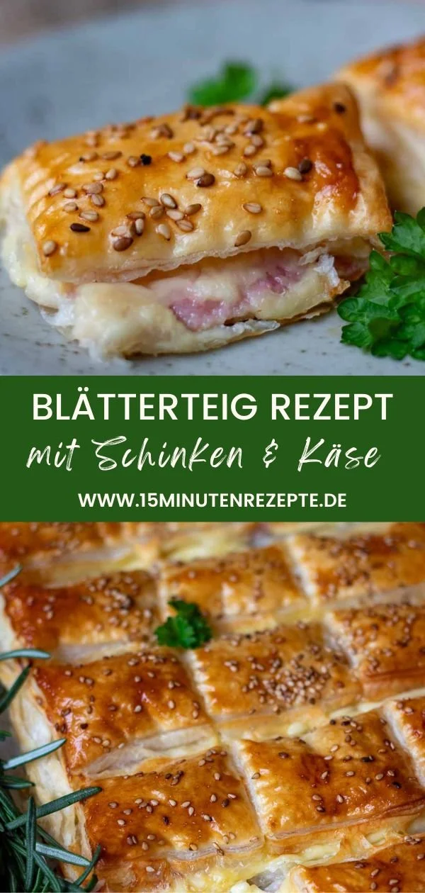 Blätterteig Snack mit Schinken und Käse gefüllt, lecker und einfach zuzubereiten