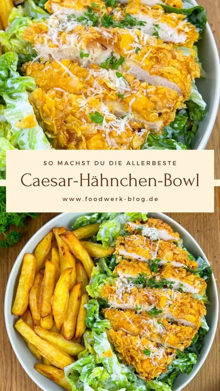 Caesar-Hähnchen-Bowl mit frischen Zutaten und würzigem Dressing