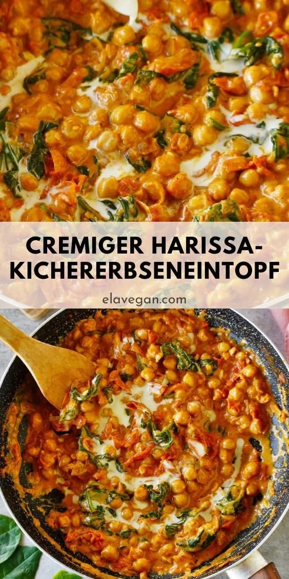 Cremiger Harissa-Kichererbseneintopf mit frischen Kräutern und Gewürzen
