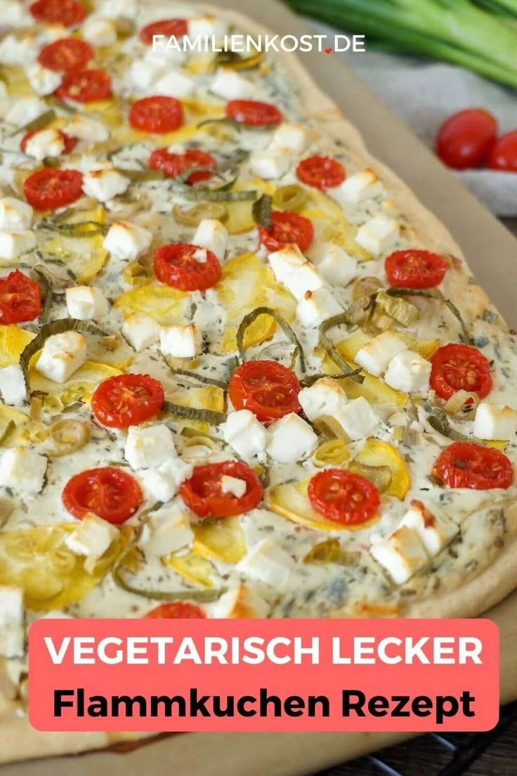 Vegetarischer Flammkuchen mit frischem Gemüse und köstlichem Belag
