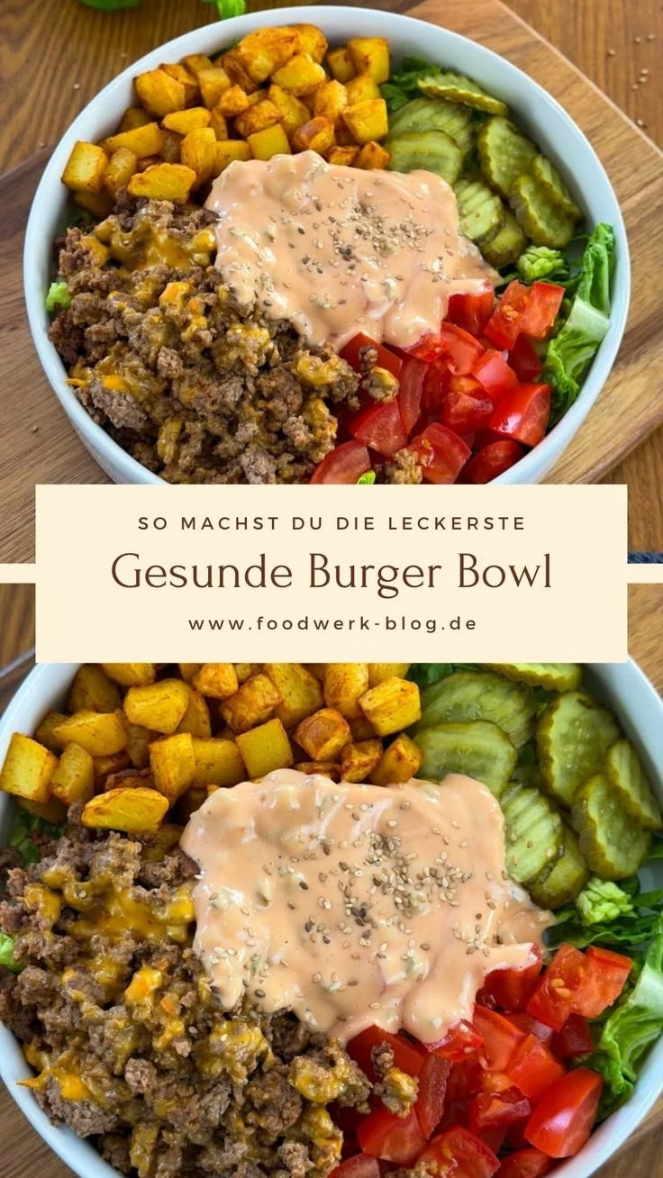 Gesunde Burger Bowl mit frischen Zutaten und ausgewogenem Geschmack