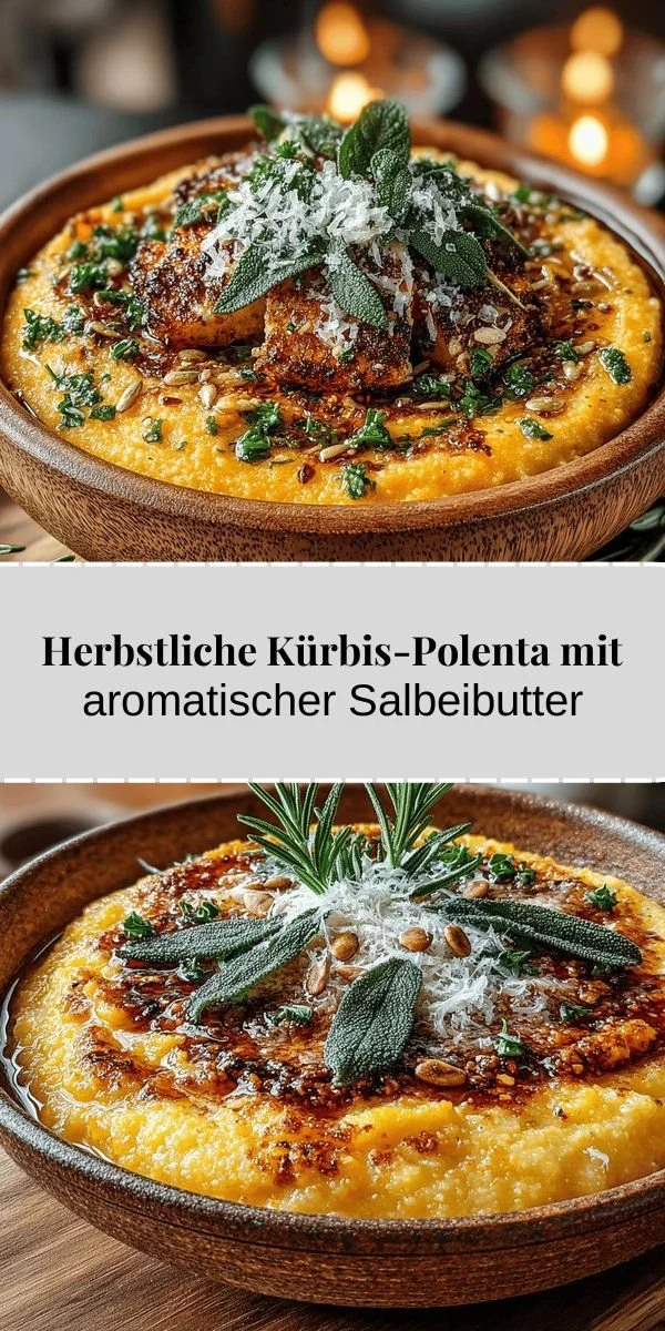 Herbstliche Kürbis-Polenta mit aromatischer Salbeibutter auf einem Teller angerichtet.