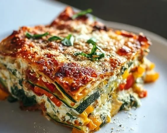 High Protein Veggie Lasagna mit frischen Gemüse und proteinreichen Zutaten.