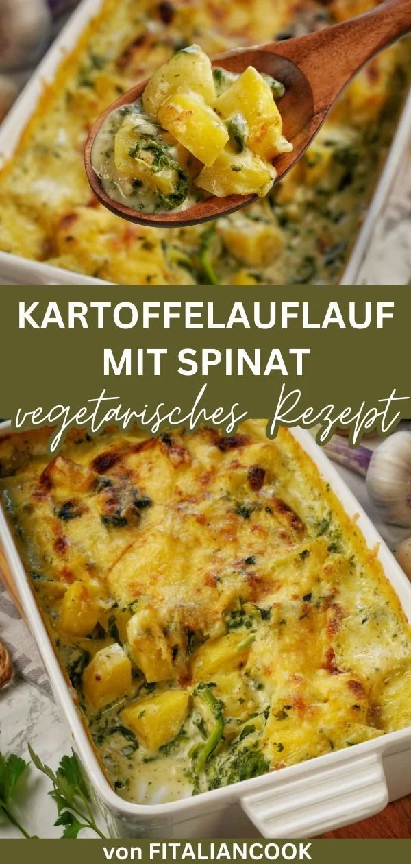 Vegetarischer Kartoffel Spinat Auflauf mit frischem Gemüse und Käse