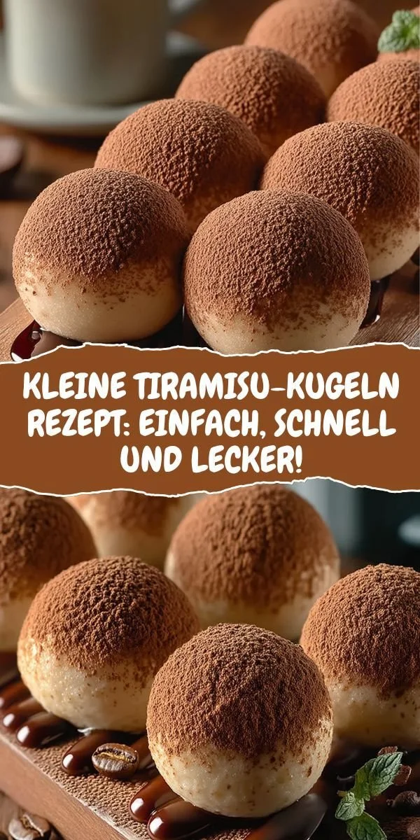 Kleine Tiramisu-Kugeln auf einem weißen Teller, dekoriert mit Kakao.