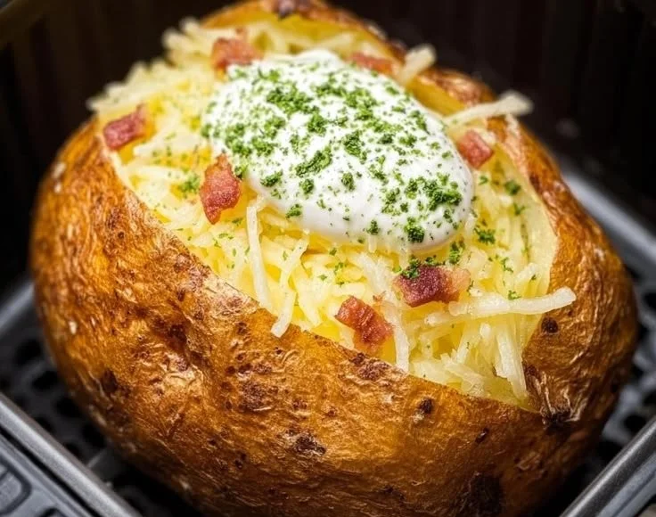Köstliche Ofenkartoffel zubereitet im Airfryer für einen schnellen Snack