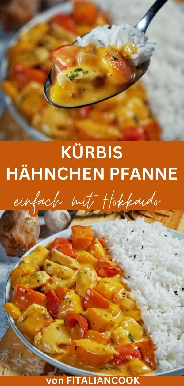 Kürbis Hähnchen Pfanne mit Reis und Hokkaido, ein einfaches und gesundes Rezept.