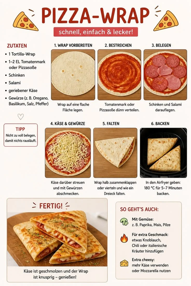 Leckerer Pizza-Wrap mit frischen Zutaten und Käse