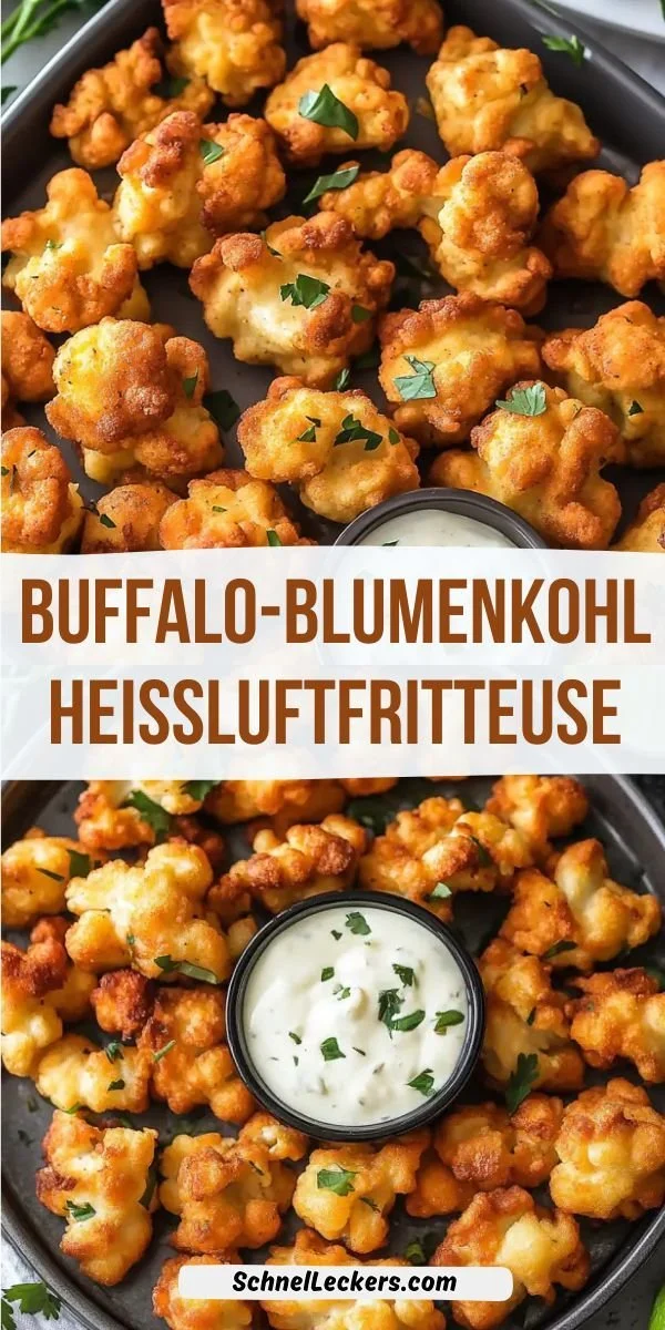 Buffalo-Blumenkohl aus der Heißluftfritteuse serviert auf einem Teller