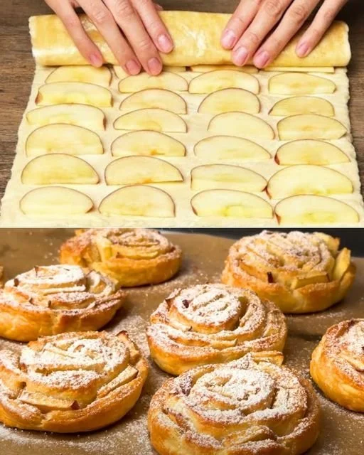 Schnelles Blätterteig Dessert mit Äpfeln, fertig in 10 Minuten.