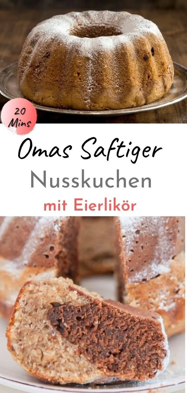 Omas saftiger Nusskuchen mit Nüssen, frisch aus dem Ofen gebacken.