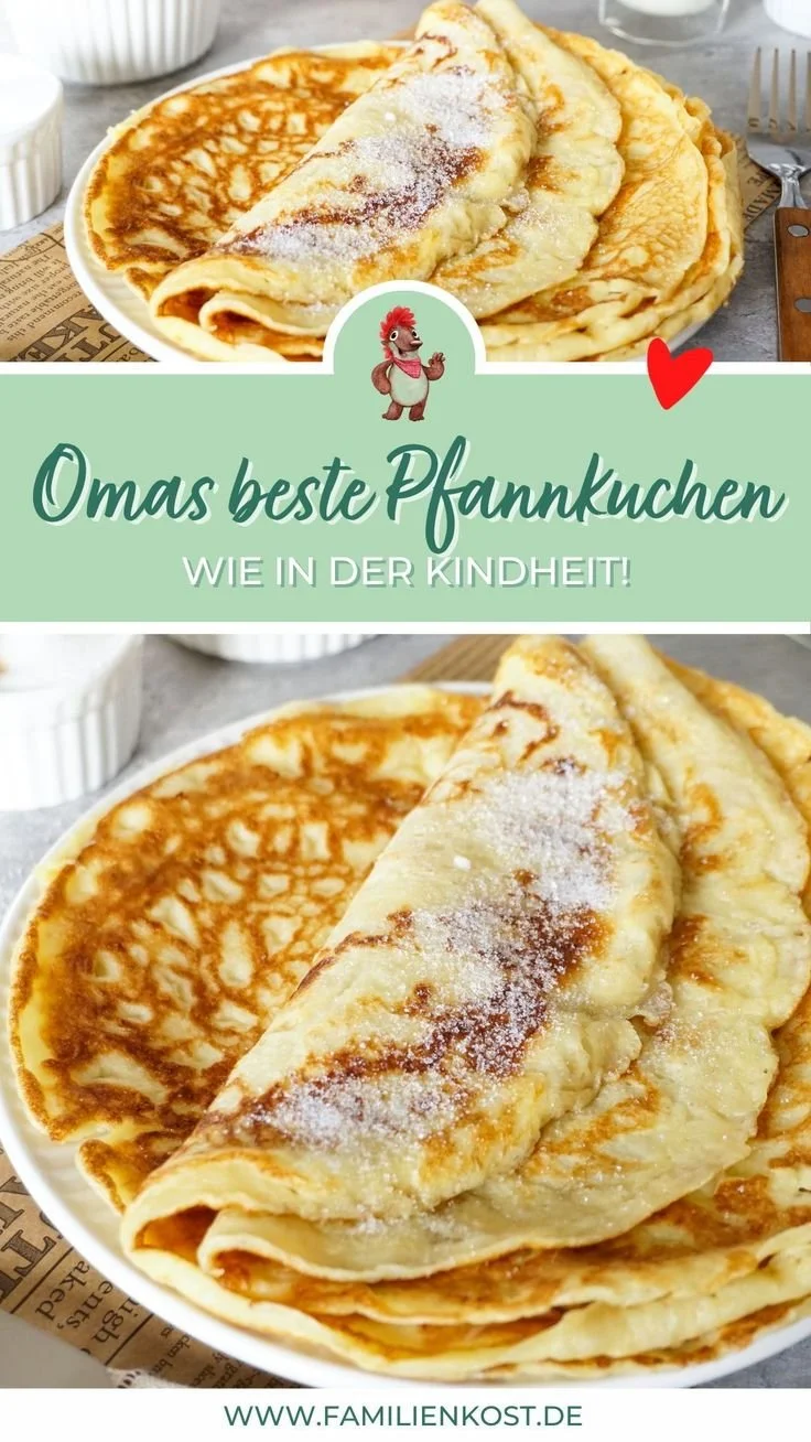 Pfannkuchen nach Oma Helgas einfachem Rezept, goldbraun und fluffig.