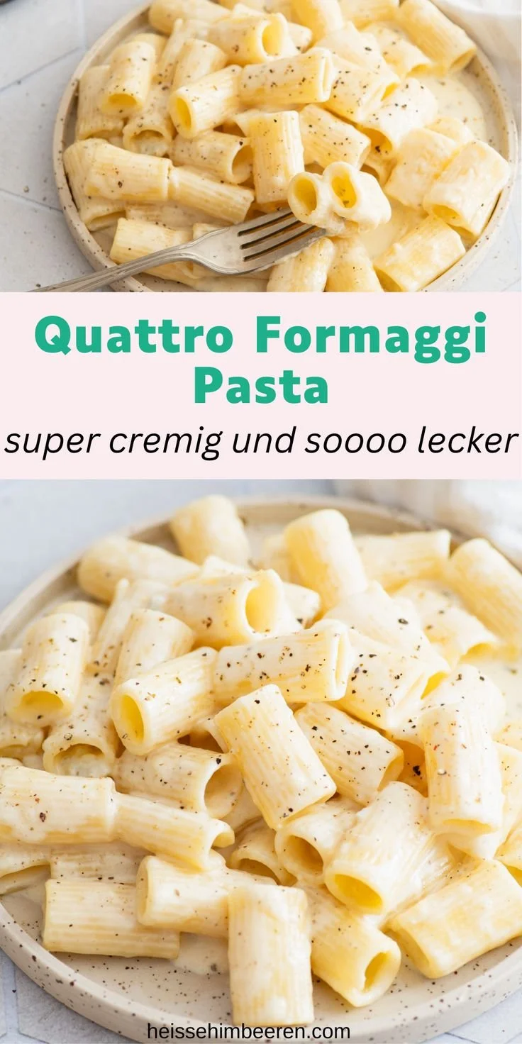 Quattro Formaggi Pasta mit vier verschiedenen Käsesorten auf einem Teller
