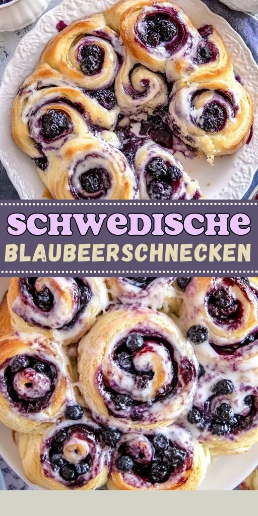 Schwedische Blaubeerschnecken mit Zimt und Beeren auf einem Teller