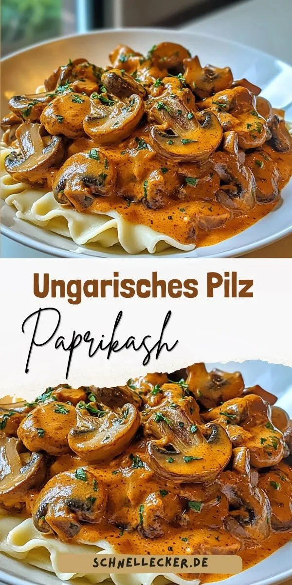 Schüssel mit ungarischem Pilz Paprikash, cremig und herzhaft zubereitet